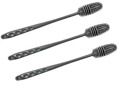 Cawein Silikon-Flaschenbürste, Tassenbürste, Reinigungsbürste für Küchengeräte, 33 cm Langer Stiel, Reinigungsbürste für Flaschen, Isolierkannen, Vasen und Glaswaren (grau)