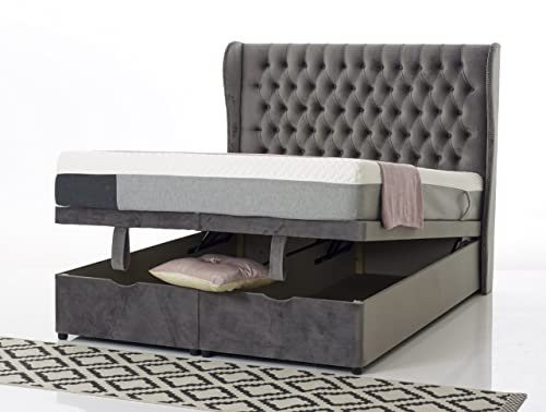 Serenity Sleep Wingback bed ottoman bed in plush velvet (single double king superking size)-Mattress option-Handmade in UK (without storage, Double)
