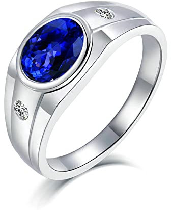 Ehering Männer, Verlobungsring Weißes Gold 18 Karat Weißgold 2ct Tansanit Oval Im Klassischen Stil Verlobungsring Versprechen Größe 62 (19.7)