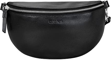 LEABAGS große Bauchtasche Damen Leder | Kleine Umhängetasche Damen aus echtem Leder | Gürteltasche Damen mit Reißverschluss | Crossbody Bag Damen | Crossbag Damen | Hip bag | Schwarz