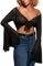 EVELUST Rave Bell Mesh Crop Top for Women - 70s Long Sleeve Tie Front Sheer Shirt Ruffle Fairycore Blouse Festival Outfits(Black,S,1087w)