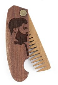 B4K Premium Holzkamm für Männer – Handgefertigt – Multifunktionaler Taschenkamm für Haare, Bart und Schnurrbart – Perfekt für Öle und Balsame – Reisegröße für unterwegs (Gravur Gentlemen aus Walnuss)