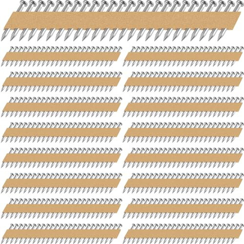 Zonon Lot de 3 000 clous de connecteur en métal galvanisés de 34 degrés avec ruban adhésif en papier – Clous à tête ronde complète – Clous à tige lisse pour cloueur de connecteur métallique (0,3 cm)