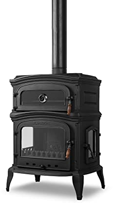 Estufa de leña y carbón de hierro fundido de 18 kW con horno, estufa de combustible, perfecta como horno de pizza, certificado CE y diseño ecológico 2022