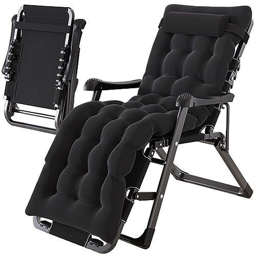 NUACOS Liegestuhl Klappbar, Loungesessel Outdoor Garten, Extrabreiter Verstellbarer Liegestuhl mit Auflage Polster, Liegestühle für Garten, Strand, Camping, Balkon,Schwarz
