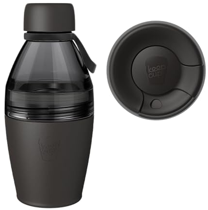 KeepCup Cup-to-Bottle Kit, 2 in 1 Reusable Water Bottle and Travel Mug, Insulated Stainless Steel & Plastic Dual Opening with Leakproof Sipper Lid - 420ml Bottle to 8oz Cup - Black Clear
