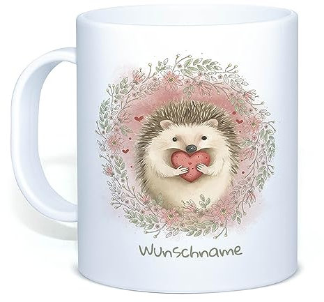 Tassendruck Kinder-Tasse mit Tiermotiv Igel - Wunschname selbst gestalten - Für Mädchen & Jungen, Kindergeschenke - BPA-freie Kunststoff-Tasse, 300 ml | Personalisiertes Geschenk für Kinder