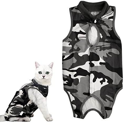 Tarnung Recovery Suit Katze, Haustiere Schutz Kleidung, Cat Recovery Anzug, Chirurgischer Erholungsanzug, Katzenbody Nach Op für Postoperative Bauchwunden Hautkrankheiten Weaning (S)