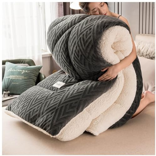ZMIN Lammdaunendecke, Warm Im Winter, Doppelte, Ultradicke, Antiallergische Wolldecke, Luxuriöse, Superweiche Bettdecke Aus Reiner Baumwolle,D,220x240cm(5kg)