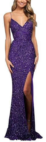 Duohropke Abito da donna lungo con paillettes, abito da sera, elegante, sexy, da sposa, per feste, elegante, da cocktail, con glitter