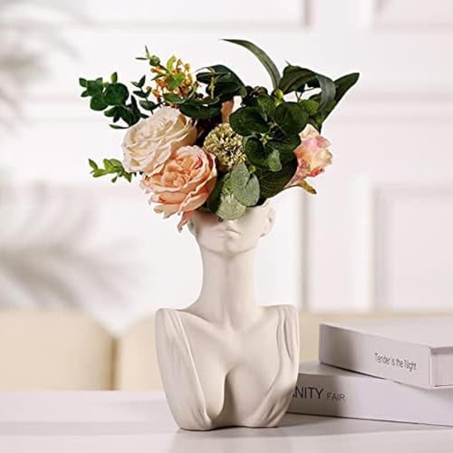 FutureHight Kreative menschliche Kopf Gesicht Blumen Porträt Vase Dekorative nordische Blumen Topf Ornament Keramik Statue Zuhause