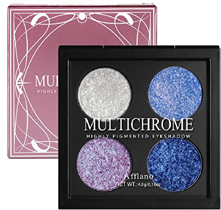 Afflano Multichrome Mineral Lila Blau Lidschatten Palette Glitter Augenmakeup, Hochpigmentierte Sparkle Duo Chrom Bunt Lidschatten Palette, Holographisch Weiß Schimmernder Eyeshadow Palette