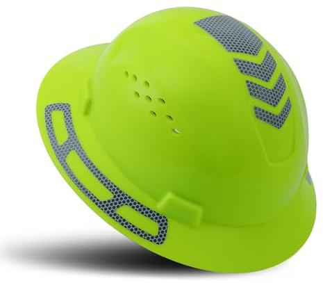 LOHASTOUR Schutzhelm mit voller Krempe, belüftet, ANSI Z89.1 genehmigt, OSHA-Schutzhelm, für Herren, Damen, Erwachsene (volle Krempe, Limettengrün)