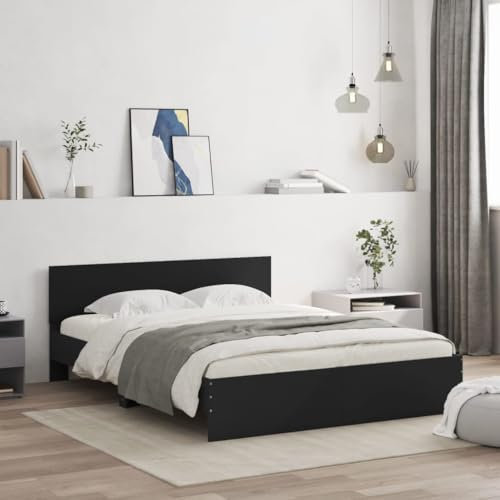 vidaXL King Size Bed Frame with Headboard - Modern Engineered Wood Bedroom Furniture, Black, 203x155x70 cm