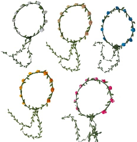 FDCGAS Floral Guirlande - 5pcs Bandeaux Fleur Couronne Guirlande Fleur Cheveux Artificiel Serre Tête Headband Floral Fleurs Séchées Accessoires de Coiffure pour Fête Mariage Femmes Filles