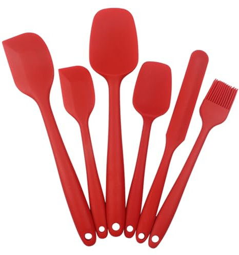 Lychico Silicone Set (6 Piece), Food Grade Rubber Spatulas for Baking, Cooking, and Mixing High Heat Resistant Non Stick Dishwasher Safe BPA-Free, Red