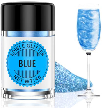 Blau Essbarer Glitzer für Getränke 4g, Waysroma Geschmacklos Essbarer Glitzer, Lebensmittel Glitzer für Cocktails, Likör, Sekt, Wein, Champagner, Schokolade, Fondant, Kuchen Deko