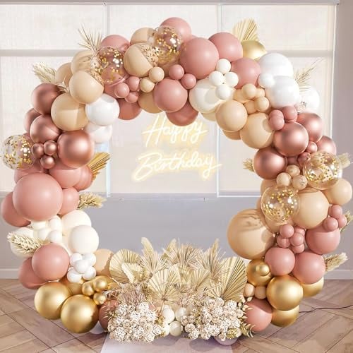 Rosa Gold Luftballon Girlande, 131 Stück Rosa Ballon Girlande mit Rosegold Luftballons Weiß Gold Luftballons, Luftballon Geburtstag Rosa für Mädchen Geburtstagsdeko Hochzeit Verlobung Babyparty Deko