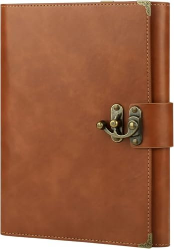 SEEALLDE Cuaderno de piel con rayas, 200 páginas, A5, recargable, para adultos y niños