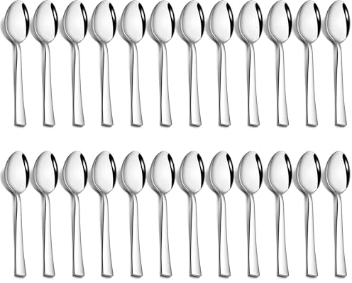 Joyfair Teelöffel 24 Stück, 13,5cm Edelstahl Kaffeelöffel Espressolöffel Set, Dessertlöffel Klein Löffel für Zuhause, Restaurant, Café, Spiegelpoliert & Spülmaschinenfest - Quadratischer Griff