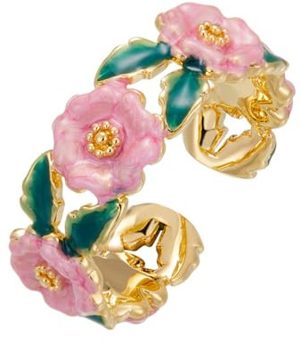 Kokoma Kamelienblume, offener Statement-Ring für Damen, grünes Blatt, rosa Emaille, Gänseblümchen, Stapelringe, kleine Blume, Verlobungsringe, Modeschmuck, Emaille, ohne Edelstein
