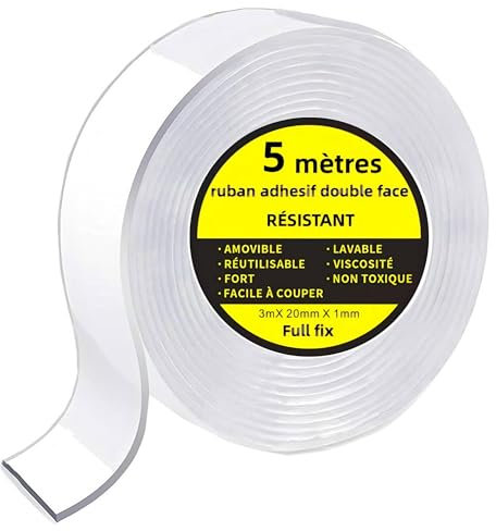 Double Face extra fort,Ruban Adhésif Nano – Ultra Résistant & Réutilisable – 5m x 30mm x 2mm – Lavable, Amovible – Fixation Murale Sans Perçage – Maison, Bureau, Cuisine – Full Fix