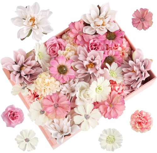 RISF 30 Fausse Fleur Decoration, 5 Couleurs 4~8cm Fleurs Artificielles Deco, Mini Fleur Decoration, Fleur en Tissu pour DIY Bricolage Scrapbooking Mariage Fête à Domicile Artisanat