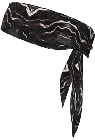 Fasce per capelli con stampa marmorizzata nera e oro rosa, versatile, per uomo e donna, per basket, corsa, tennis