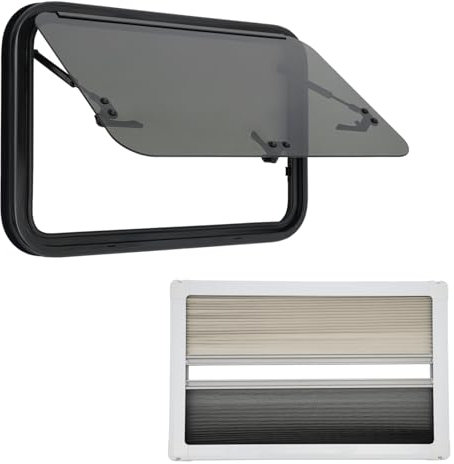 Finestra di esposizione per roulotte, camper con zanzariera e tenda avvolgibile a 85°, finestra esterna con spinta, protezione solare, finestra ventilata, per roulotte, camper, furgoni (700 x 450 mm)