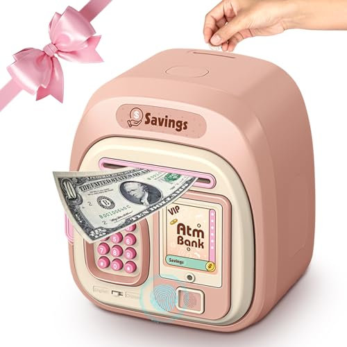 Yuragim Elektronisches Sparschwein Geldtresor Spardose Kinder ab 3 Jahren Spardose Tresor mit Code Fingerabdruck Musikfunktion, Geldautomat Sparbox Kinder Geschenk Jungen Mädchen 3-12 Jahre Geburtstag