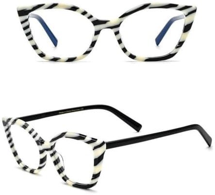 ETETGVG Brillengestell für Herren und Damen, Katzenaugen-Design, Vintage, Acetat, Katzenaugen-Farbblock-Brillengestell, Schwarz/Weiß