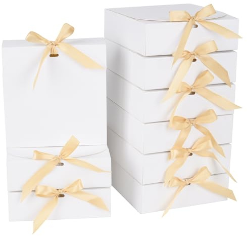 AWCIGG 12 Stück Geschenkbox mit Deckel, 16 x 16 x 5 cm Weiße Geschenkkarton, Geschenkboxen mit Bändern für Feiertage Weihnachten Hochzeiten Geburtstage Geschenkverpackung