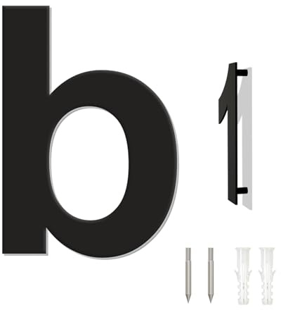 Edelstahl Hausnummer - Wetterfest und Pflegeleicht - Metallic Mattes Schwarze Finish - Moderner Schwebender Aussehen und Einfache Installation - Höhe 203 mm -Ziffer b