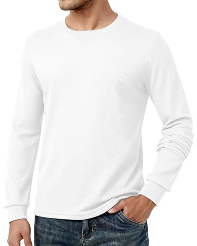 AIYINO Long Sleeve T Shirt Mens Slim Fit Thermal Knitted Pullover White L