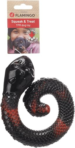 Flamingo Hundespielzeug – Sneaky Schlange Rot/Schwarz – TPR, befüllbar, Quietscher – Länge 17 cm