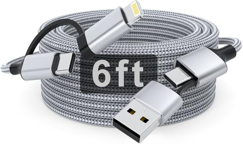 60W USB-C and Lightning 2-in-1 Cable, 6 FT Braided USB-C Fast Charging Cable for 16/15/14 Pro/Pro Max, MacBook, i-Pad, Android