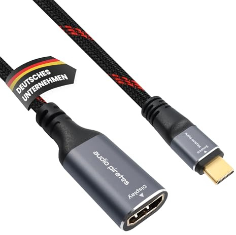 audio pirates - USB-C auf HDMI Adapter (0,3m) 4K/60Hz, 2.0b | Thunderbolt 3/4 | HDMI zertifiziert | 24K vergoldet | für Notebook Beamer Fernseher Monitor | Rot | PERFORMANCE+ COLLECTION