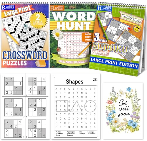 Surgery Recovery Activities for Adults - 200+ Large Print Brain Exercises | 3-Book Get Well Gift Set with Sudoku & Crosswords
