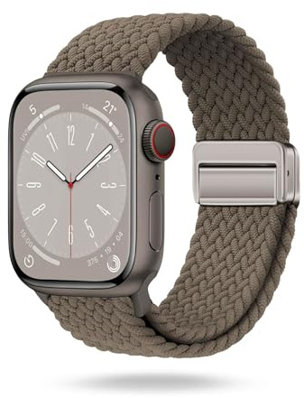ONEFLOW Casual Loop Kompatibel mit Apple Watch 11 (46mm) Geflochtenes Armband Elastisch, Textil iWatch Armbänder Damen Herren, Sport Nylon Stoff Band Verschluss Magnetisch, Taupe
