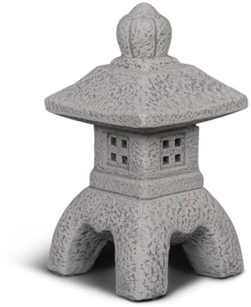 gartendekoparadies.de Japanische Steinlaterne Oki-Gata, 35 cm Höhe, Grau, Weißbeton Gartendekoration für Außenbereich
