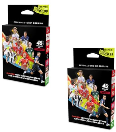 Deutsche Fußball Liga Sticker 2025/26 | 2 ECO Blister Packs mit insgesamt ca. 90 Stickern inkl. 6 exklusiven Holo-Stickern | Fußball Sammelserie für Kinder & Fans