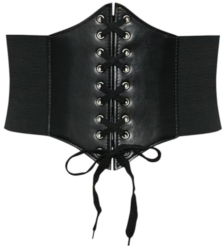 Senshuomy Women's Elastic Corset Belt, Synthetic Twill Waist Belt, Lace-Up Waspie Style for Many Occasions