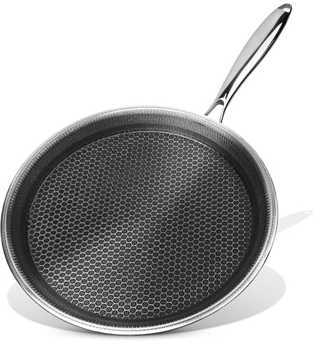 BIRFYDO Bratpfanne 28 cm Induktion – Edelstahl Pizzapfanne mit Wabenstruktur, Kratzfest, Backofenfest & PFOA-frei – Antihaft Pfanne mit kühlem Griff
