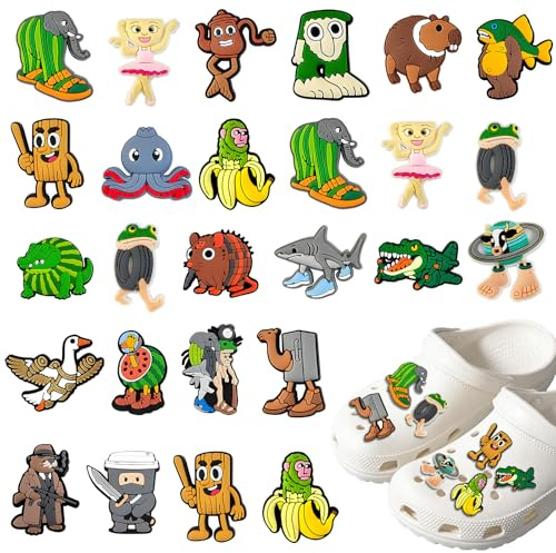 yumcute 26PCS Brain-rot Shoe Charms for Kids, Cute Cartoon Shoe Decoration Charms Tung-Tung Sahur Tralalero Tralala Accessories DIY Decorative Gifts for Teens Boys Girls Party Birthday