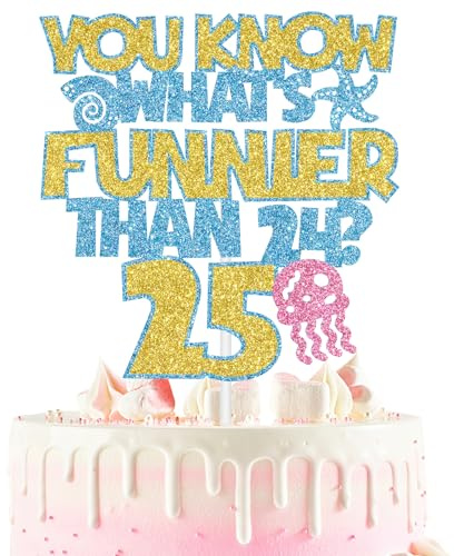 You Know What’s Funnier Than 24? 25 Cake Topper, Cheers to 25 Years, Summer Yellow Sponge Theme 25th Birthday Party Decorations Supplies for Women Men