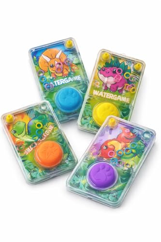 STUWU 4er Set Wasserspiel Dino – Geduldsspiel für Kinder – Retro Wasserspielzeug mit Knopf – Mitgebsel Kindergeburtstag – Reisespiel ab 3 Jahre