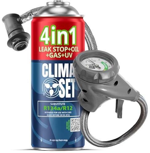 CLIMASET - Kit de Recarga de Aire Acondicionado para Coche - Manguera 4 en 1 para sustituto R134a - para vehículos de 1994 a 2016, Manguera Moderna y fácil de Usar, manómetro