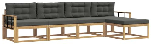vidaXL Outdoor-Sofagarnitur 4 pcs Weiß und Anthrazit Polyester, Gartenmöbel Set, modern, wetterfest, Sitzgruppe, Ecksofa, Akazienholz, braun, modulare Lounge