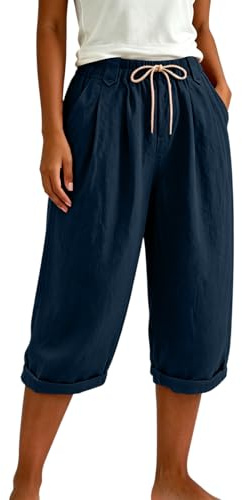 XCXC Damen 3/4 Caprihose Bermudas Shorts Hose Kordelzug Taschen | Lockerer Schnitt, Elastischer Bund mit Kordelzug, Praktische Taschen, Geeignet für Freizeit und Alltag