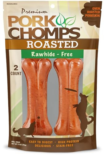 Pork Chomps Roasted Pressed Pork Skin Dog Chews, 4.5-inch Bone, 2 Count